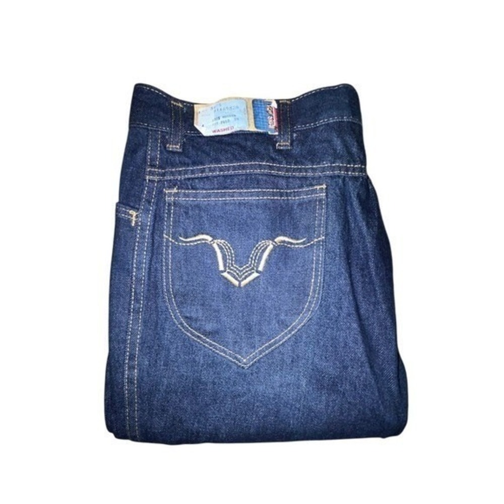 True Vintage 70's Embroidered Dark Wash Denim Jeans Sz Mens 34x28 Brand‎ New